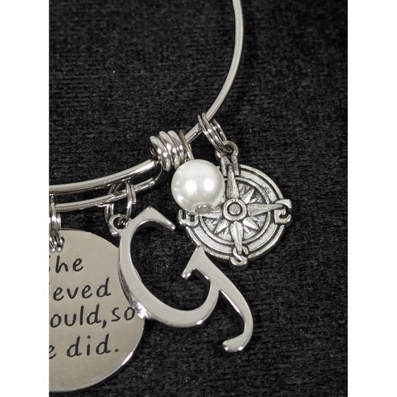 Mystic Fire AB Crystal Heart Letter G She Believed She Could Bracelet 7.5" - Picture 4 of 7